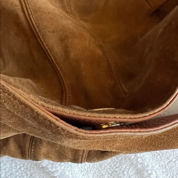 Tory Burch Tan Suede Hobo Bag with Gold Accents - Picture 11 of 15